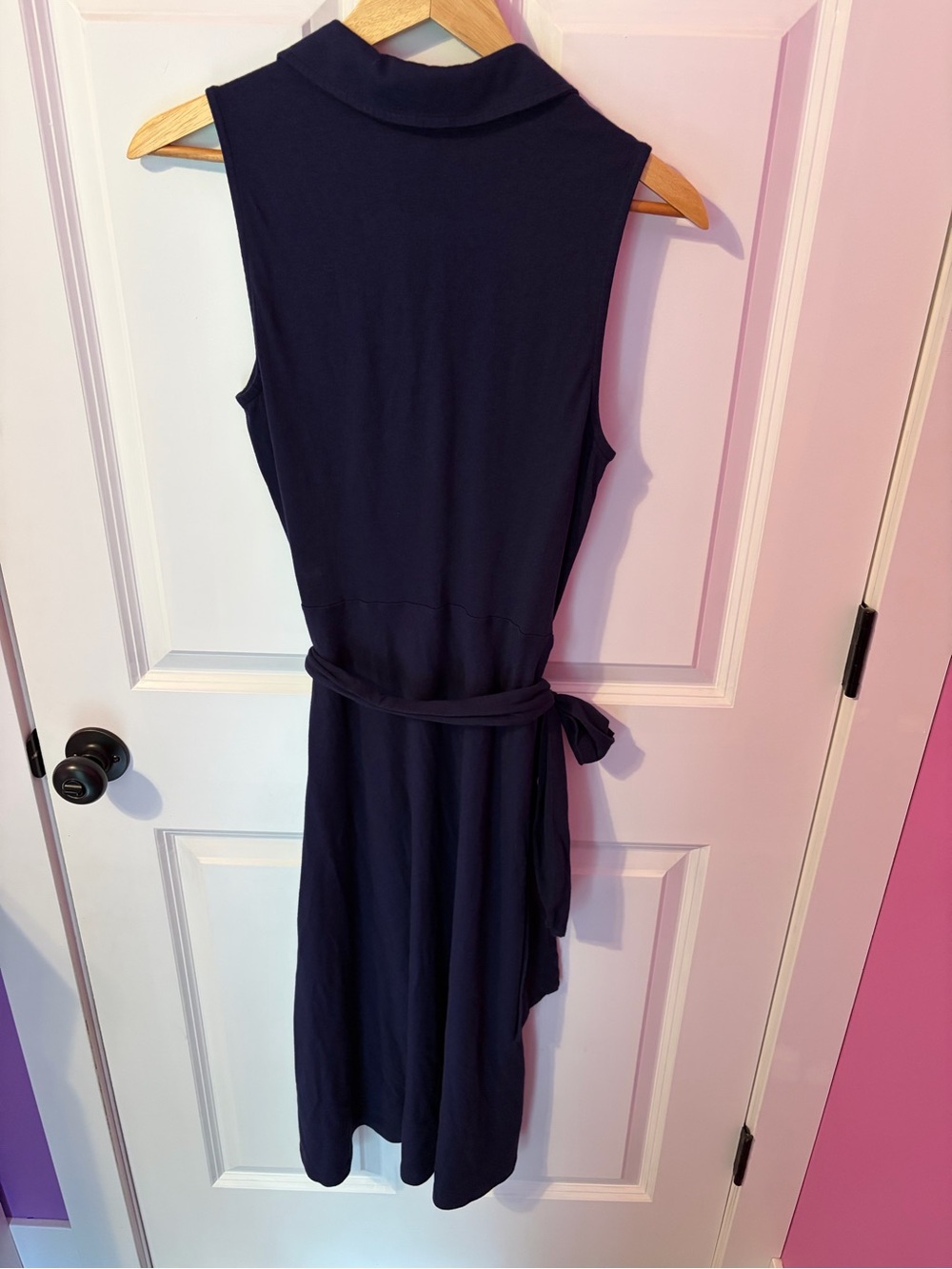 Boden Navy Sleeveless Polo Midi Dress with Tie Waist - Picture 3 of 4